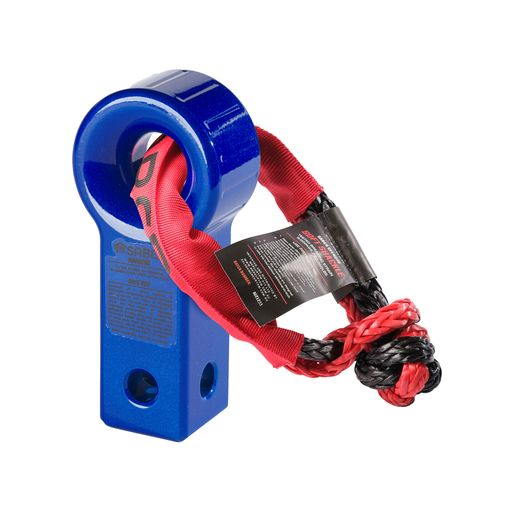 7075 Aluminium Rope Friendly Recovery Hitch - Blue Prismatic & 9K Soft Shackle