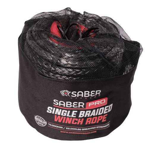 9500KG - 10mm SaberPro® Black Single Braided Winch Rope - 30M