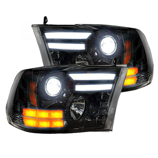 Recon USA Projector Headlights OLED DRL & LED Signals in Smoked/Black (RAM 1500 2014-2019 & 2500/3500 2015-2018)