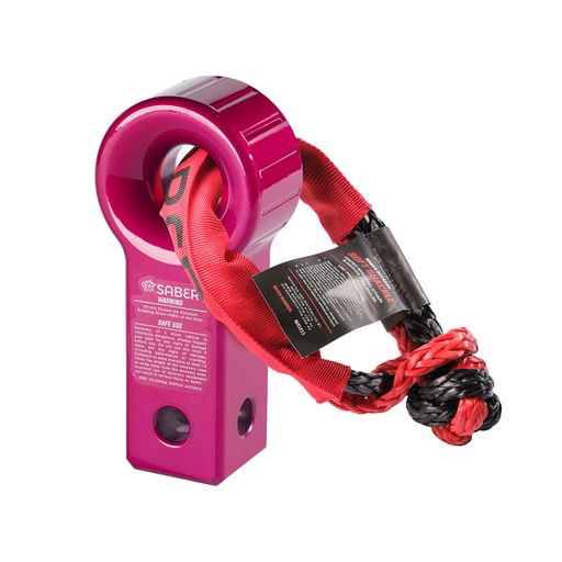 7075 Aluminium Rope Friendly Recovery Hitch - Pink Prismatic & 9K Soft Shackle